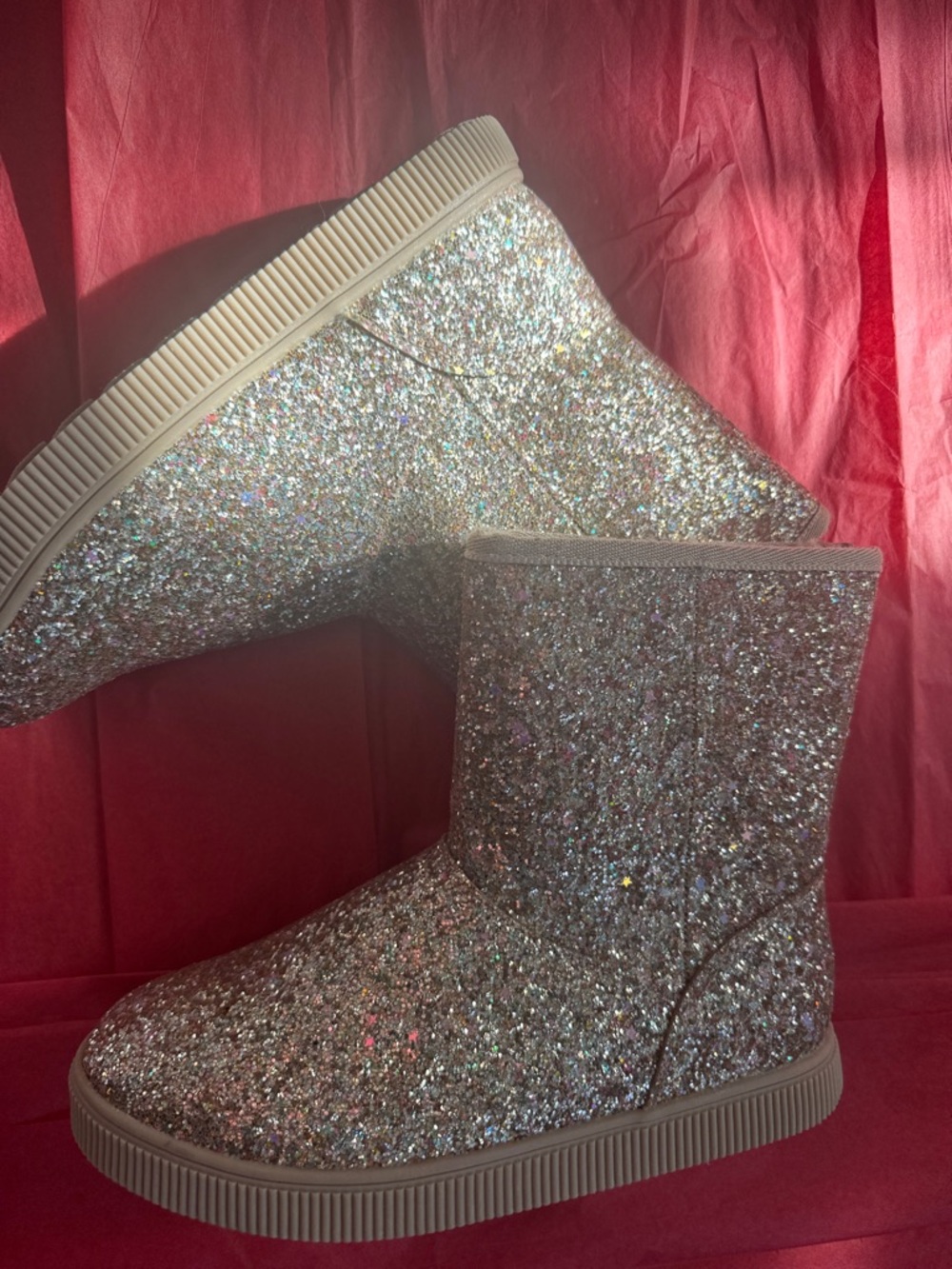 Cat & Jack Kids Glitter Boots - Silver Sparkle